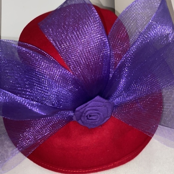 Red Hat Society Purple Ribbon Flower Derby Wool Hat Christmas Holiday Party - Picture 15 of 16